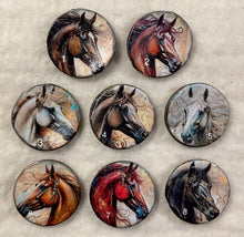 Load image into Gallery viewer, 1.18” Buttons-colorful Horses-browns-grays- assorted- Handcrafted -price is per button