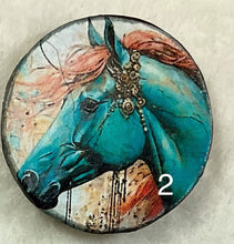 Load image into Gallery viewer, 1.18” Buttons-colorful Horses-greens-teals- assorted- Handcrafted -price is per button