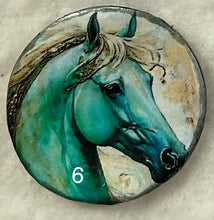 Load image into Gallery viewer, 1.18” Buttons-colorful Horses-greens-teals- assorted- Handcrafted -price is per button