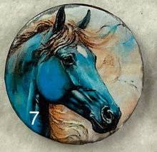 Load image into Gallery viewer, 1.18” Buttons-colorful Horses-greens-teals- assorted- Handcrafted -price is per button