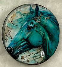 Load image into Gallery viewer, 1.18” Buttons-colorful Horses-greens-teals- assorted- Handcrafted -price is per button