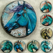 Load image into Gallery viewer, 1.18” Buttons-colorful Horses-greens-teals- assorted- Handcrafted -price is per button