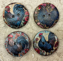 Load image into Gallery viewer, 1.18” Buttons-Blue Roosters and Hens- assorted- Handcrafted -price is per button