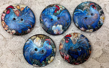 Load image into Gallery viewer, 1.18” Buttons-Blue Roosters and Hens- assorted- Handcrafted -price is per button