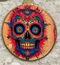 Load image into Gallery viewer, 3” ornaments- Day of the Dead- Sugar Skulls- assorted- holiday-Christmas-gift-price per ornament