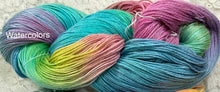 Load image into Gallery viewer, Silk Cotton Fingering Wt yarn 434 yds Hand Dyed -Songbird-Watercolors-Great Adirondack
