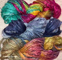 Load image into Gallery viewer, Sari Silk Yarn -50 yds- hand dyed colors-Bali Brights-Black Gray-Painted Desert- Great Adirondack