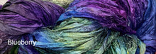 Load image into Gallery viewer, Sari Silk Yarn -50 yds- hand dyed colors- Beach House-Blueberry-Songbird-Kenya-Great Adirondack