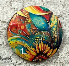 Load image into Gallery viewer, 1.18” Buttons- Turquoise and Sunflowers- geometric designs-assorted-Great Adirondack-handcrafted-price is per button