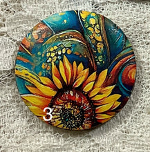 Load image into Gallery viewer, 1.18” Buttons- Turquoise and Sunflowers- geometric designs-assorted-Great Adirondack-handcrafted-price is per button