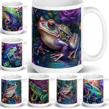Load image into Gallery viewer, Whimsical Frogs-assorted prints - White glossy mug- Great Adirondack Yarn