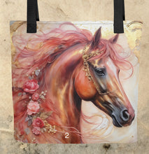 Load image into Gallery viewer, Colorful Horse Totes-15” x 15”-Fantasy Horse Prints-craft tote-knitting bag-grocery tote-beach bag-assorted colors-price is per tote