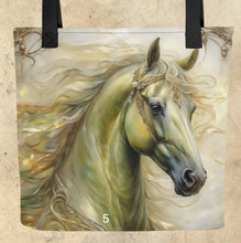 Load image into Gallery viewer, Colorful Horse Totes-15” x 15”-Fantasy Horse Prints-craft tote-knitting bag-grocery tote-beach bag-assorted colors-price is per tote