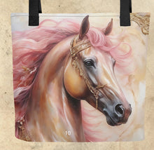 Load image into Gallery viewer, Colorful Horse Totes-15” x 15”-Fantasy Horse Prints-craft tote-knitting bag-grocery tote-beach bag-assorted colors-price is per tote