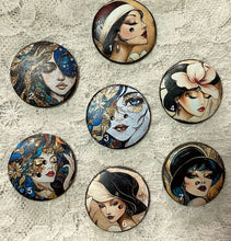 Load image into Gallery viewer, 1.18” buttons -Art Deco womans face-assorted-Great Adirondack-handcrafted-price is per button