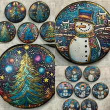 Load image into Gallery viewer, 1.18”, 1.50” or 2” Buttons-Christmas-trees-snowman-assorted-Great Adirondack- handcrafted-price is per button