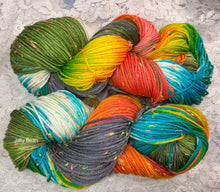Load image into Gallery viewer, Tweedy Dk Merino superwash-232 yds-maple leaf-jelly bean- eggplant eddie-bronzite-Hand Dyed colors-Great Adirondack