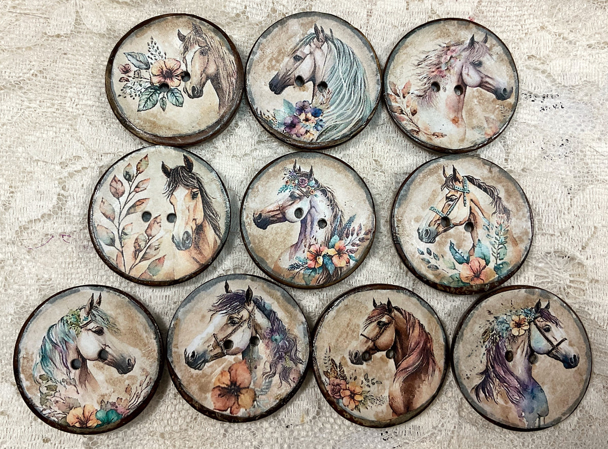 Button 1.25” Boho Horses assorted Handcrafted Great AdirondackNew