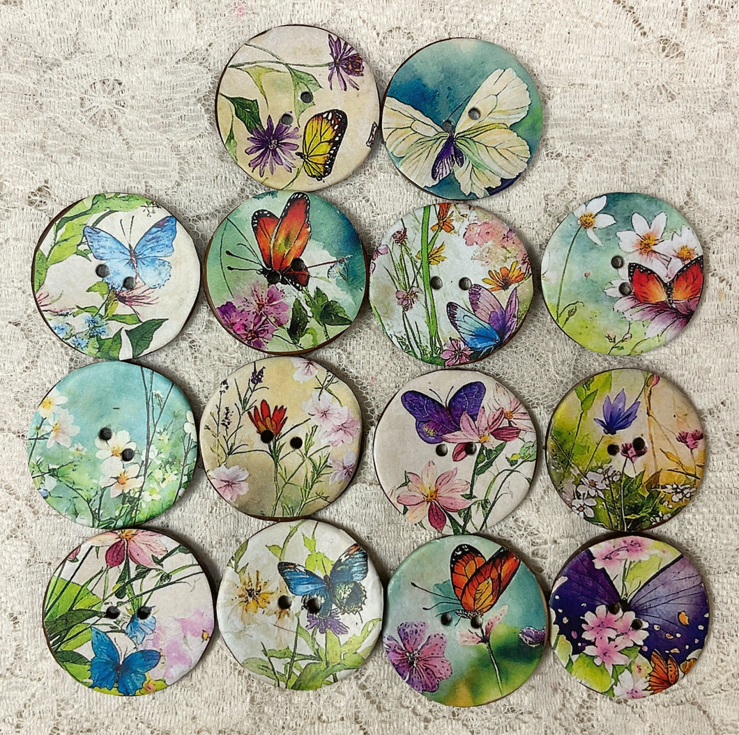 1.25” Button Butterflies- Wildflowers -assorted- Handcrafted -Great Adirondack-New