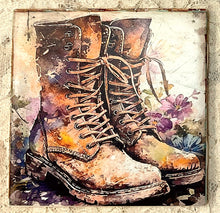 Load image into Gallery viewer, Drink coaster- Ceramic Tile- shoes- boots- Vintage Prints 4.25'x4.25"