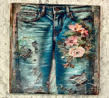 Load image into Gallery viewer, Drink Coaster -Ceramic Tile-Vintage prints- hippie blue jeans-4.25” x4.25”  Great Adirondack Yarn co.