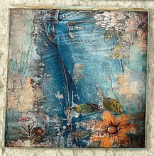 Load image into Gallery viewer, Drink Coaster -Ceramic Tile-Vintage prints- hippie blue jeans-4.25” x4.25”  Great Adirondack Yarn co.