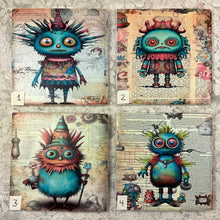 Load image into Gallery viewer, Drink coaster- Ceramic Tile-Lil Monsters 1-4- 4.25” x4.25” - Great Adirondack Yarn co.