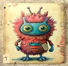 Load image into Gallery viewer, Drink coaster- Ceramic Tile-Lil Monsters 5-8- 4.25” x4.25” - Great Adirondack Yarn co.