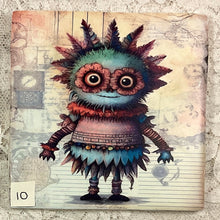 Load image into Gallery viewer, Drink coaster- Ceramic Tile- Lil Monsters 9-12- 4.25” x4.25” - Great Adirondack Yarn co.