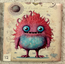 Load image into Gallery viewer, Drink coaster- Ceramic Tile- Lil Monsters 9-12- 4.25” x4.25” - Great Adirondack Yarn co.