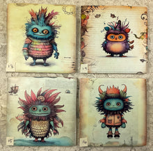 Load image into Gallery viewer, Drink coaster- Ceramic Tile -Lil Monsters 13-16- 4.25” x4.25” - Great Adirondack Yarn co.