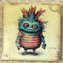 Load image into Gallery viewer, Drink coaster- Ceramic Tile -Lil Monsters 13-16- 4.25” x4.25” - Great Adirondack Yarn co.