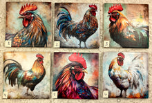 Load image into Gallery viewer, Drink coaster- Ceramic Tile- Vibrant Roosters-1-6- 4.25” x4.25” coasters  - Great Adirondack Yarn co.