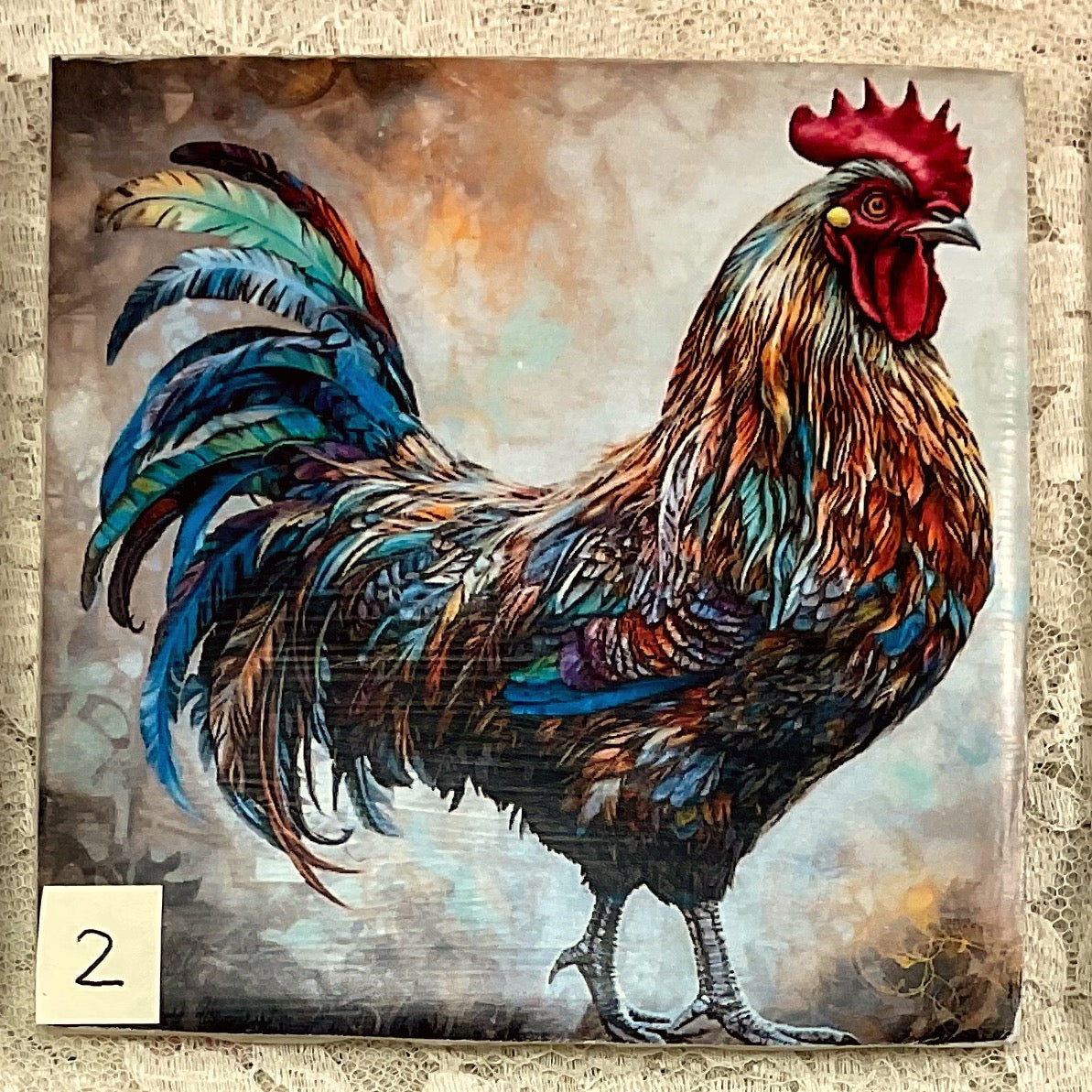 Ceramic Tiles-coasters- Vibrant Roosters-1-6- 4.25” X4.25” Coasters 