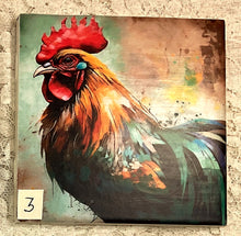 Load image into Gallery viewer, Drink coaster- Ceramic Tile- Vibrant Roosters-1-6- 4.25” x4.25” coasters  - Great Adirondack Yarn co.