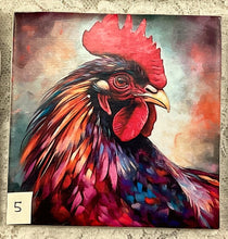Load image into Gallery viewer, Drink coaster- Ceramic Tile- Vibrant Roosters-1-6- 4.25” x4.25” coasters  - Great Adirondack Yarn co.