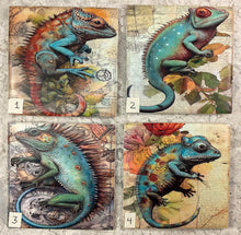 Load image into Gallery viewer, Drink coaster- Ceramic Tile-Steampunk Chameleons -1-4- 4.25” x4.25” - Great Adirondack Yarn co.