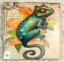 Load image into Gallery viewer, Drink coaster- Ceramic Tile-Steampunk Chameleons - 5-8- 4.25” x4.25” - Great Adirondack Yarn co.