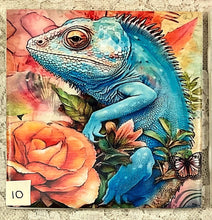 Load image into Gallery viewer, Drink coaster- Ceramic Tile- decoupaged-Steampunk Chameleons 9-14-4.25” x4.25” coasters  - Great Adirondack Yarn co.