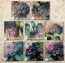 Load image into Gallery viewer, Drink coaster- Ceramic Tile-Hydrangeas  4.25” x4.25”  Great Adirondack Yarn co.