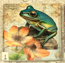 Load image into Gallery viewer, Drink coaster- Ceramic Tile-Frogs-1 thru 4- 4.25” x4.25”-  decoupaged-Great Adirondack Yarn -