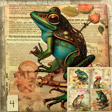 Load image into Gallery viewer, Drink coaster- Ceramic Tile-Frogs-1 thru 4- 4.25” x4.25”-  decoupaged-Great Adirondack Yarn -
