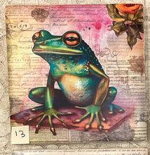 Load image into Gallery viewer, Drink coaster- Ceramic Tile- Frogs -13 thru 16-4.25” x4.25”  Great Adirondack Yarn co.