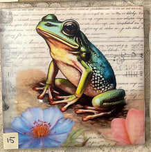 Load image into Gallery viewer, Drink coaster- Ceramic Tile- Frogs -13 thru 16-4.25” x4.25”  Great Adirondack Yarn co.
