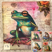 Load image into Gallery viewer, Drink coaster- Ceramic Tile- Frogs -13 thru 16-4.25” x4.25”  Great Adirondack Yarn co.