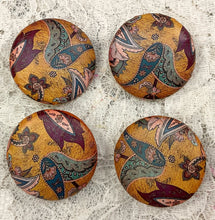 Load image into Gallery viewer, 1.18” Leather Buttons -vintage Paisley Prints- olives-maize-Handcrafted- Great Adirondack