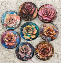 Load image into Gallery viewer, 1.25” Button Vibrant Roses-1 thru 8 -Coconut-Great Adirondack-New
