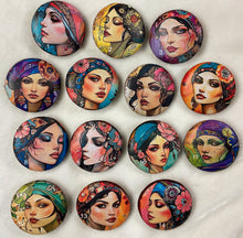 Load image into Gallery viewer, 1.18” Leather Buttons -Womens Faces- assorted -Bohemian- Great Adirondack Yarn