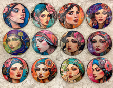 Load image into Gallery viewer, 2” Pin -Brooch- Gypsy-Bohemian -women’s faces-assorted-Great Adirondack Yarn