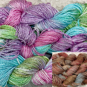 Rayon Yarn 100 yds-lt bulky- Hand Dyed Colors Wisteria-Bronzite-Great Adirondack